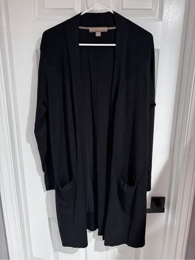 Women's Black Open-Front Pocket Cardigan Sweater